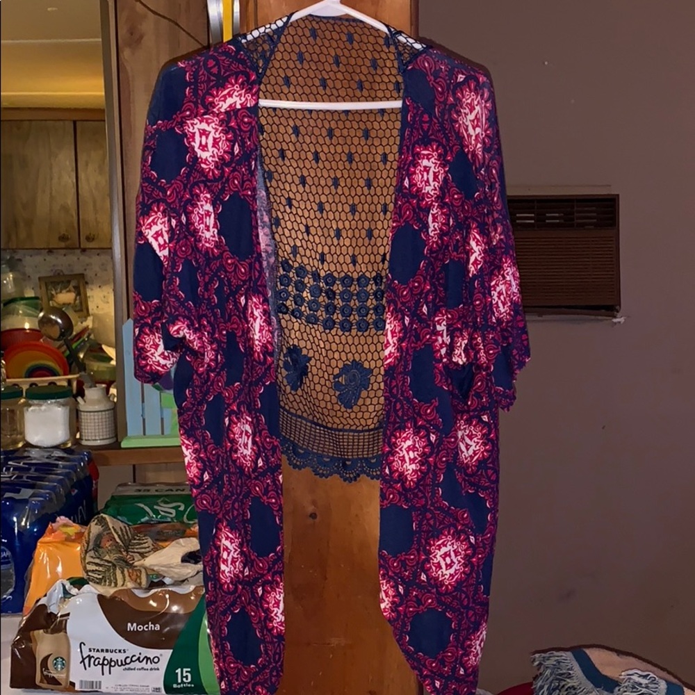 Blue and red cardigan